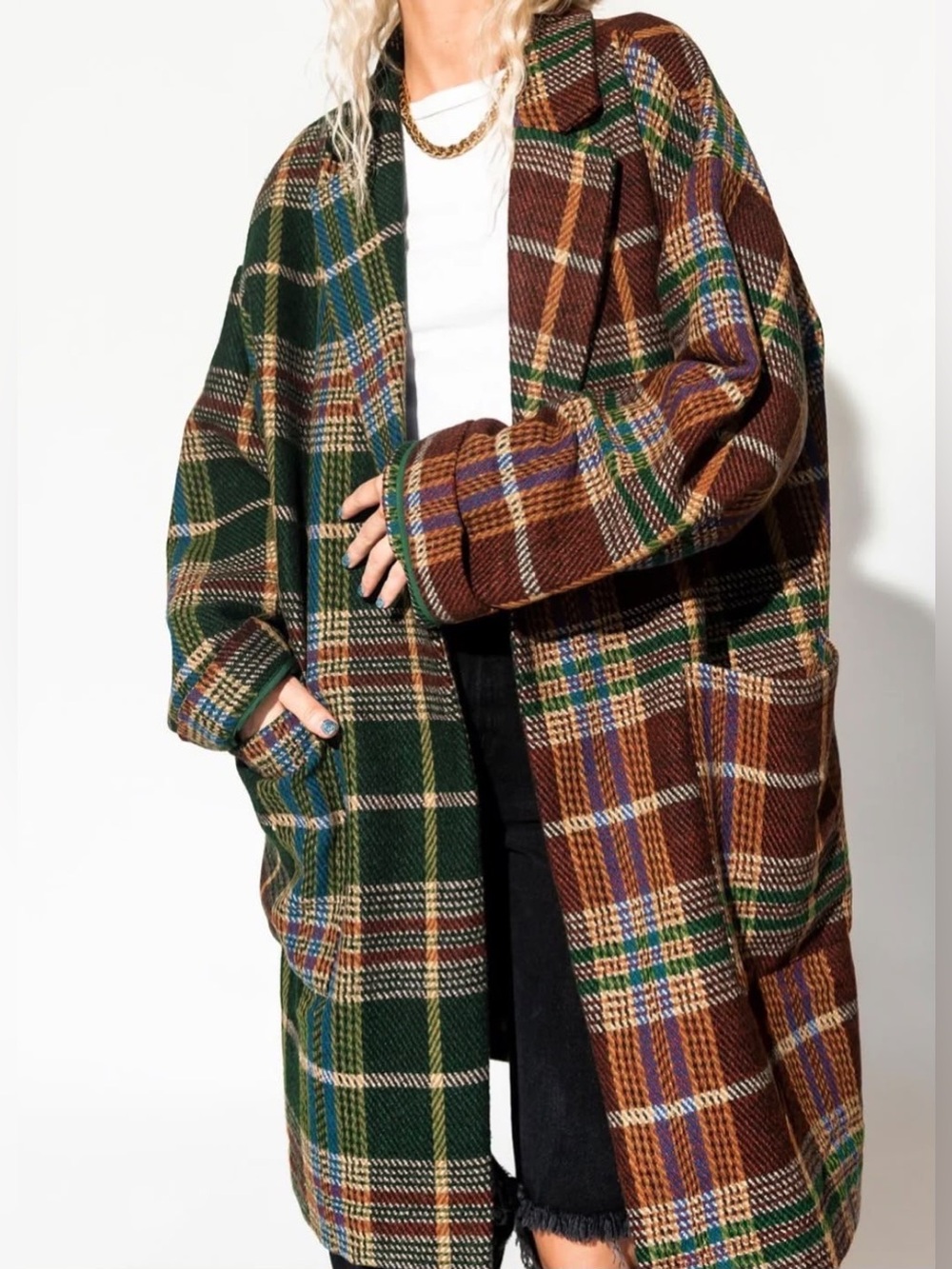 LALA ORIGINAL Scorpio 2.0 Half + Half Oversized Coat — Pine + Brown | L/XL